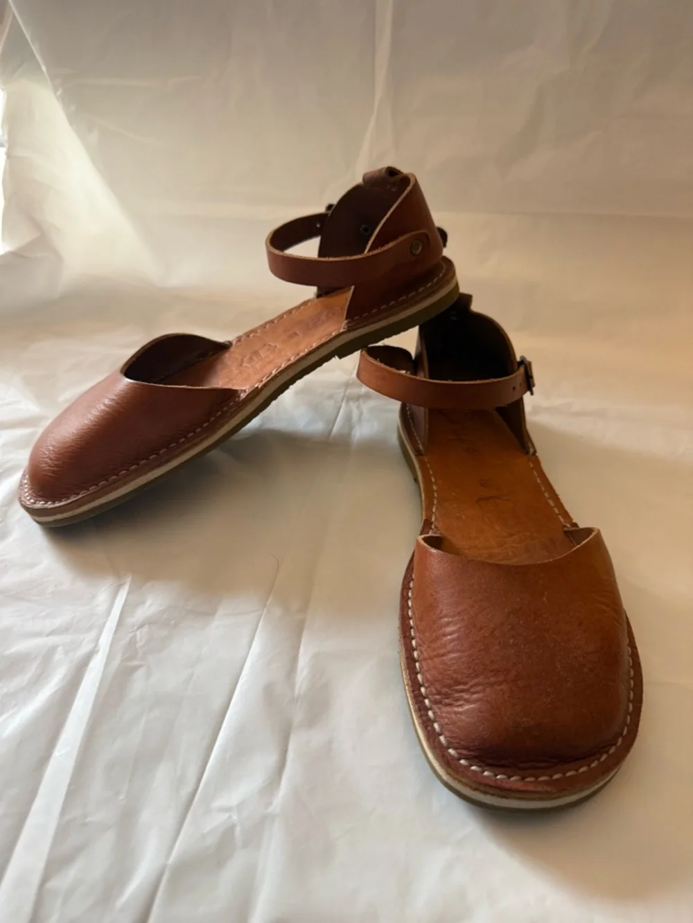 Women's Brown Leather Ankle-Strap Sandals minimalist - Picture 2 of 6